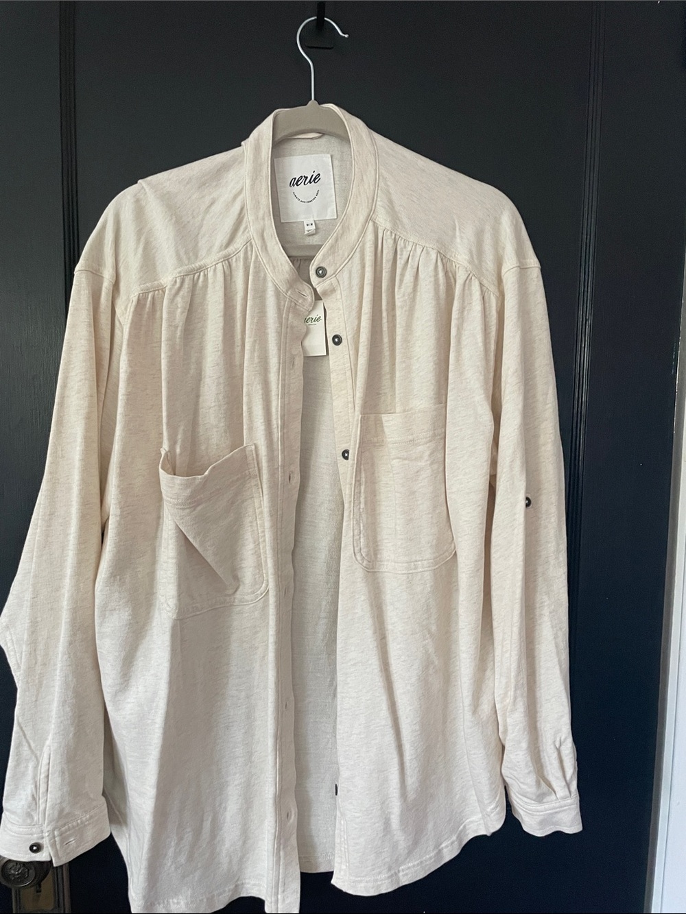aerie Light Cream Button-Front Shirt Jacket